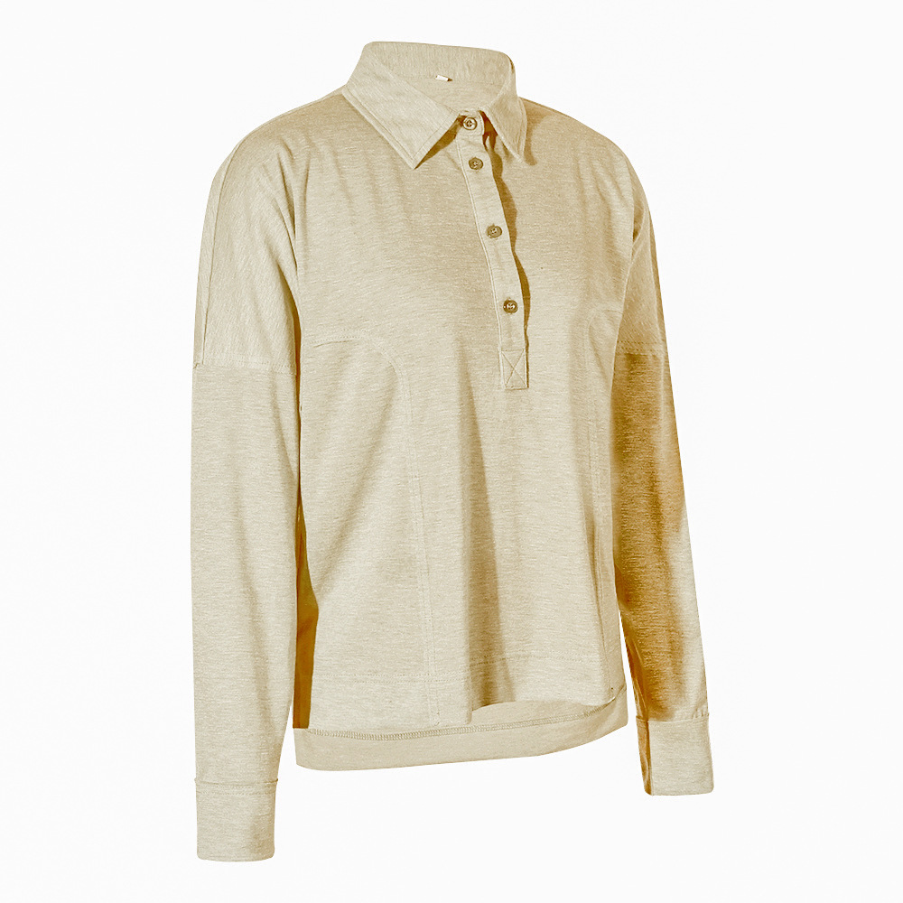 Solid Color V-Neck Lapel Long-Sleeved Loose Casual T-Shirt NSKX108903