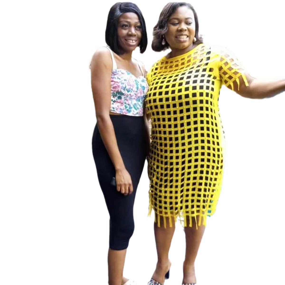 Special clearance supply African fashion women's chiffon loose checkered hollow long T-shirt skirt + stretch vest two pieces