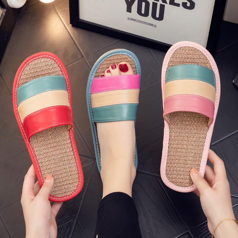 Sheepskin slippers men's summer home home non-slip indoor wooden floor linen soft bottom leather slippers women