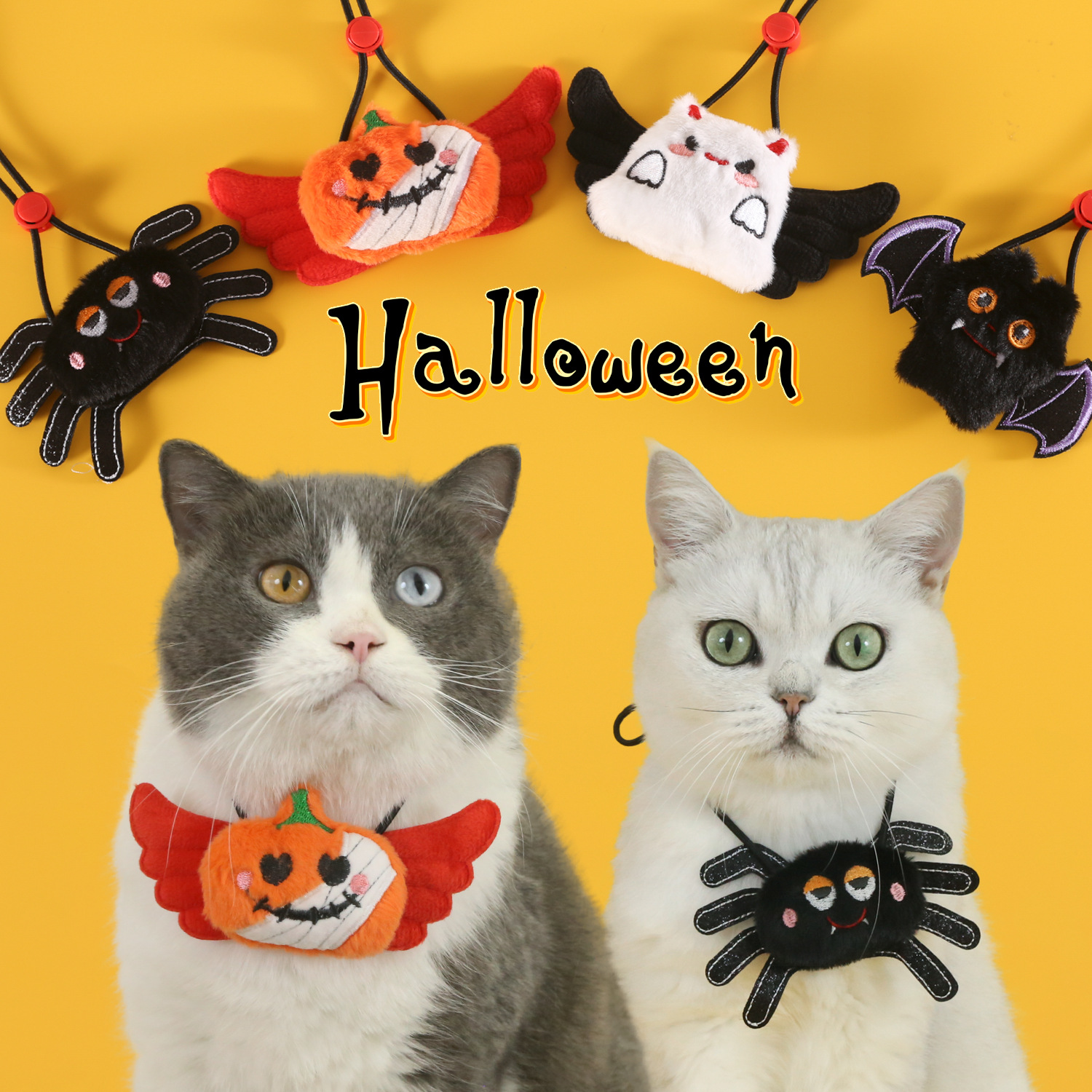 Mascotas gatos perros Halloween calabaza sombrero araña fantasma bib collar dibujos animados peluche accesorios de fotografía vestido