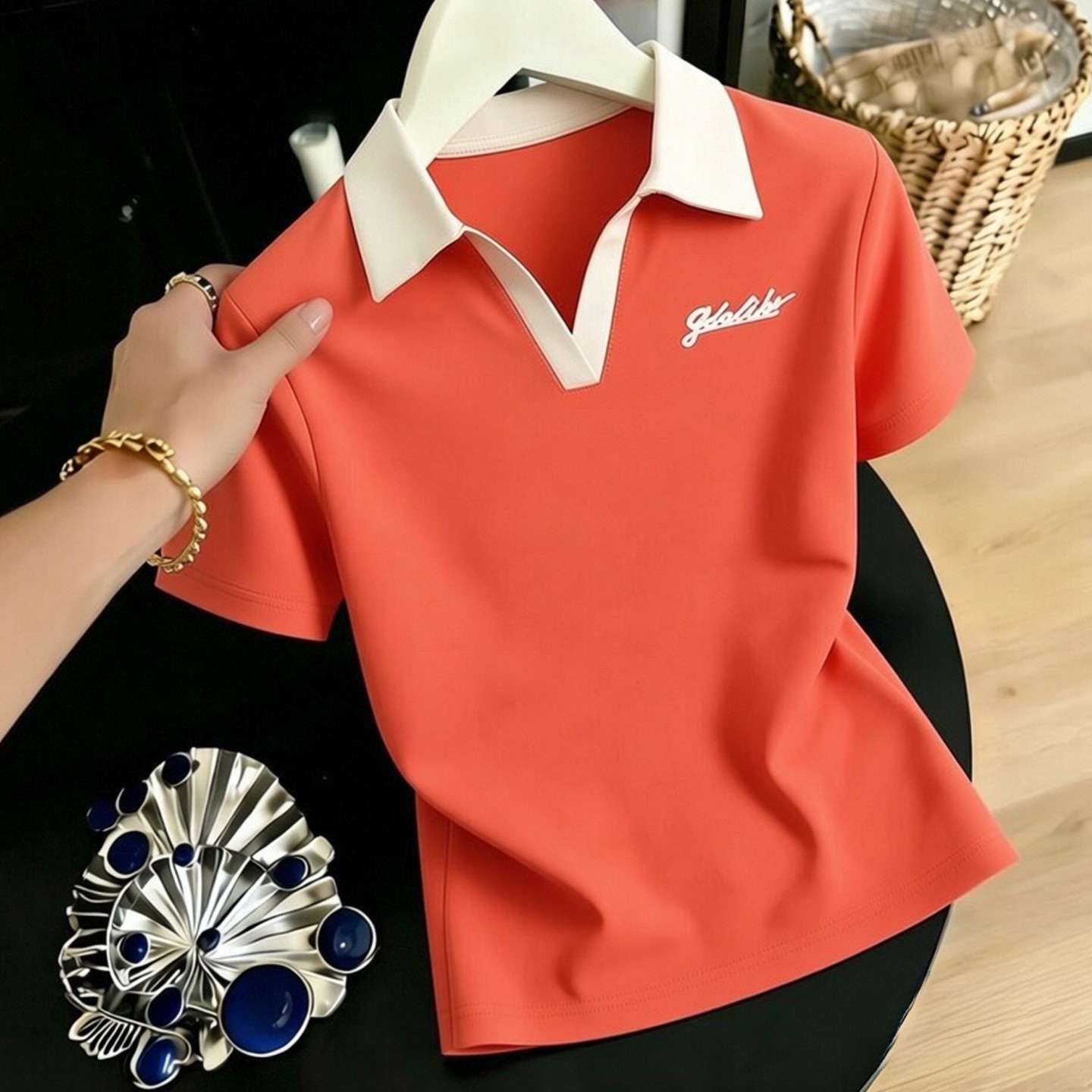 Ice Silk Lapel Short-Sleeved T-Shirt for Women Summer 2026 New Style Polo Shirt Loose Casual Versatile Fashionable Mom Top