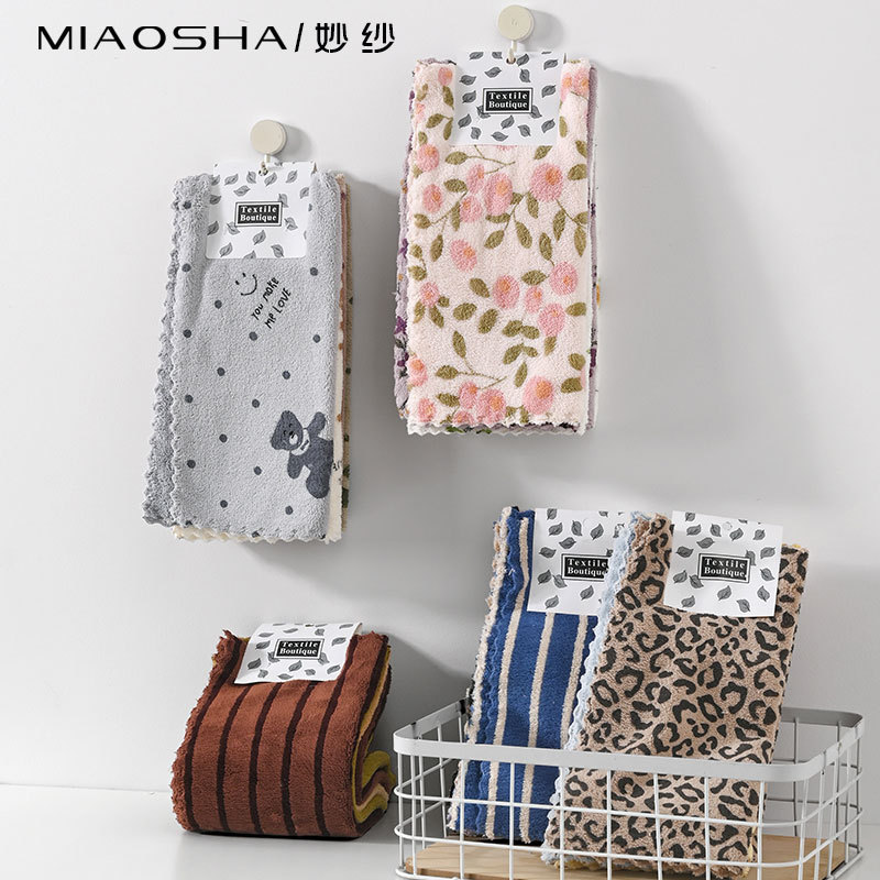 5 toallas de coral 30 * 30 toallas de cocina toallas de leopardo suave absorción de agua toallas de té transfronterizas