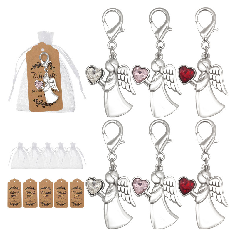 Cross-Border Popular Elf Heart Rhinestone Guardian Angel English Blessing Card Silver-Plated Keychain Bag Pendant for Girls Cross-Border Popular Elf Heart Rhinestone Guardian Angel English Blessing Card Silver-Plated Keychain Bag Pendant for Girls