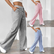 欧美外贸跨境2025春季新款条纹休闲百搭时尚宽松长裤阔腿女