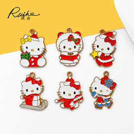 卡通圣诞KT猫DIY饰品配件冬日凯蒂猫咪合金滴油包包装饰品小挂件
