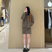 CS女装2025秋新款针织格纹呢子外套上衣半身裙休闲套装1294153005