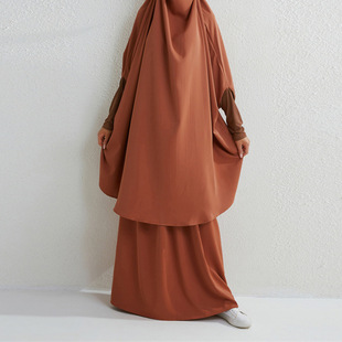 Muslim Plus Size Two-Piece Suit Arab Middle Eastern Robe Solid Color Long-Sleeved Suit Skirt Loose Middle Eastern Style