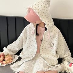 女童日系可爱萌宅系连帽衫中大童春秋新款花边甜美碎花长袖外套潮
