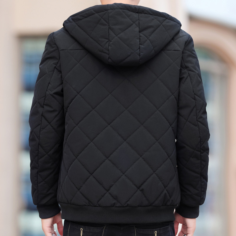 Chaqueta de algodón informal de nuevo estilo para hombre, chaqueta de algodón con capucha, chaqueta de algodón con forro polar, chaqueta de algodón con estampado de rombos, abrigo de algodón.
