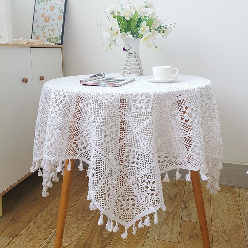 Beautiful White Hollow Crochet Lace Tablecloth Rectangular Dining Table Small Round Table Coffee Table Cover Towel
