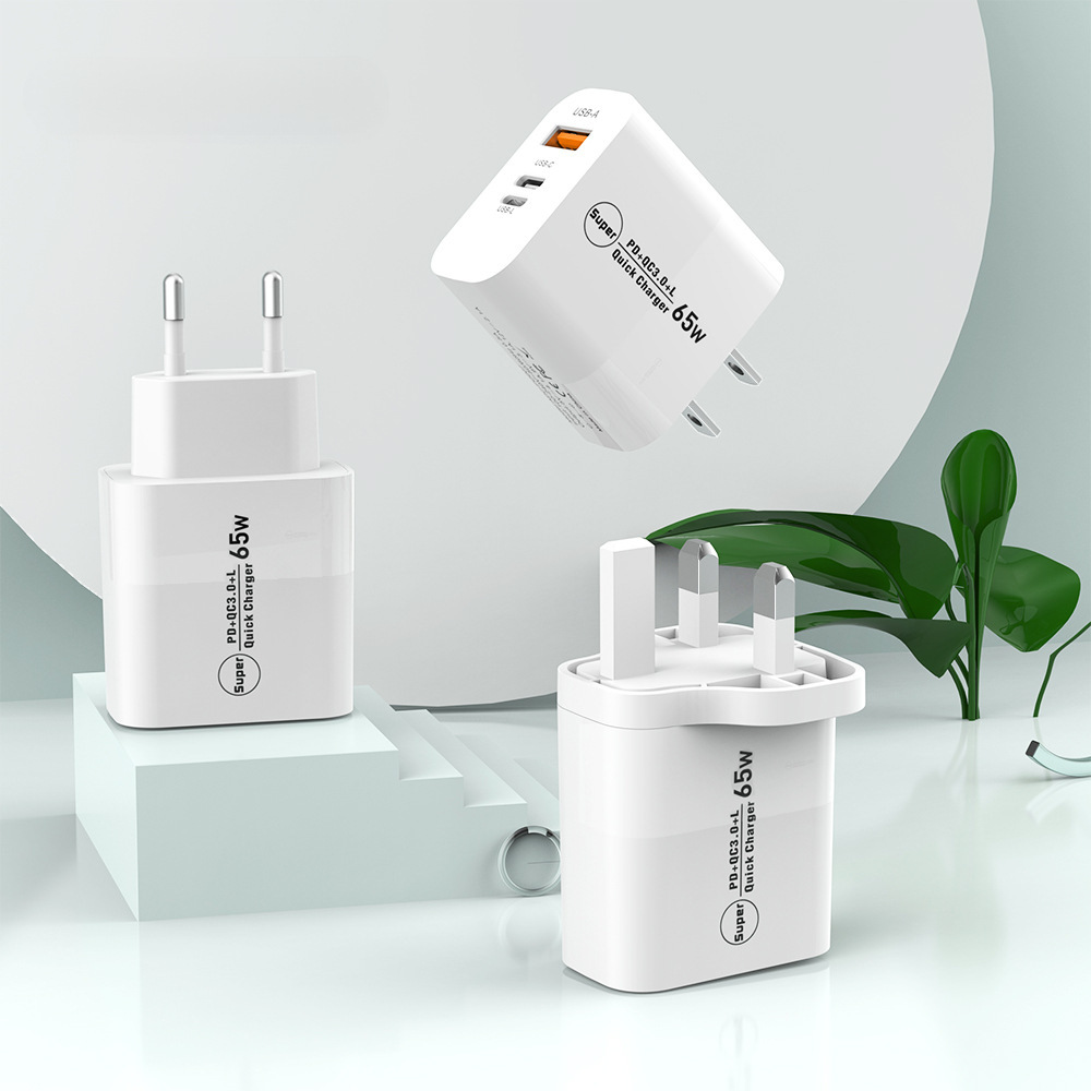 PD65W Reverso Lightning + USB + Tipo-C Cargador de teléfonos móviles CE y EE.UU. Cabeza de carga rápida PD