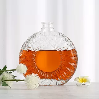 工厂生产500ml透明玻璃瓶 扁圆形精白料白酒瓶红酒洋酒瓶白兰地xo