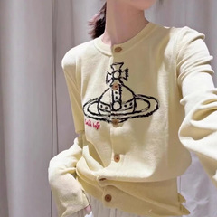 高品质西太后针织开衫黄色小土星刺绣针织毛衣女装韩系上衣潮