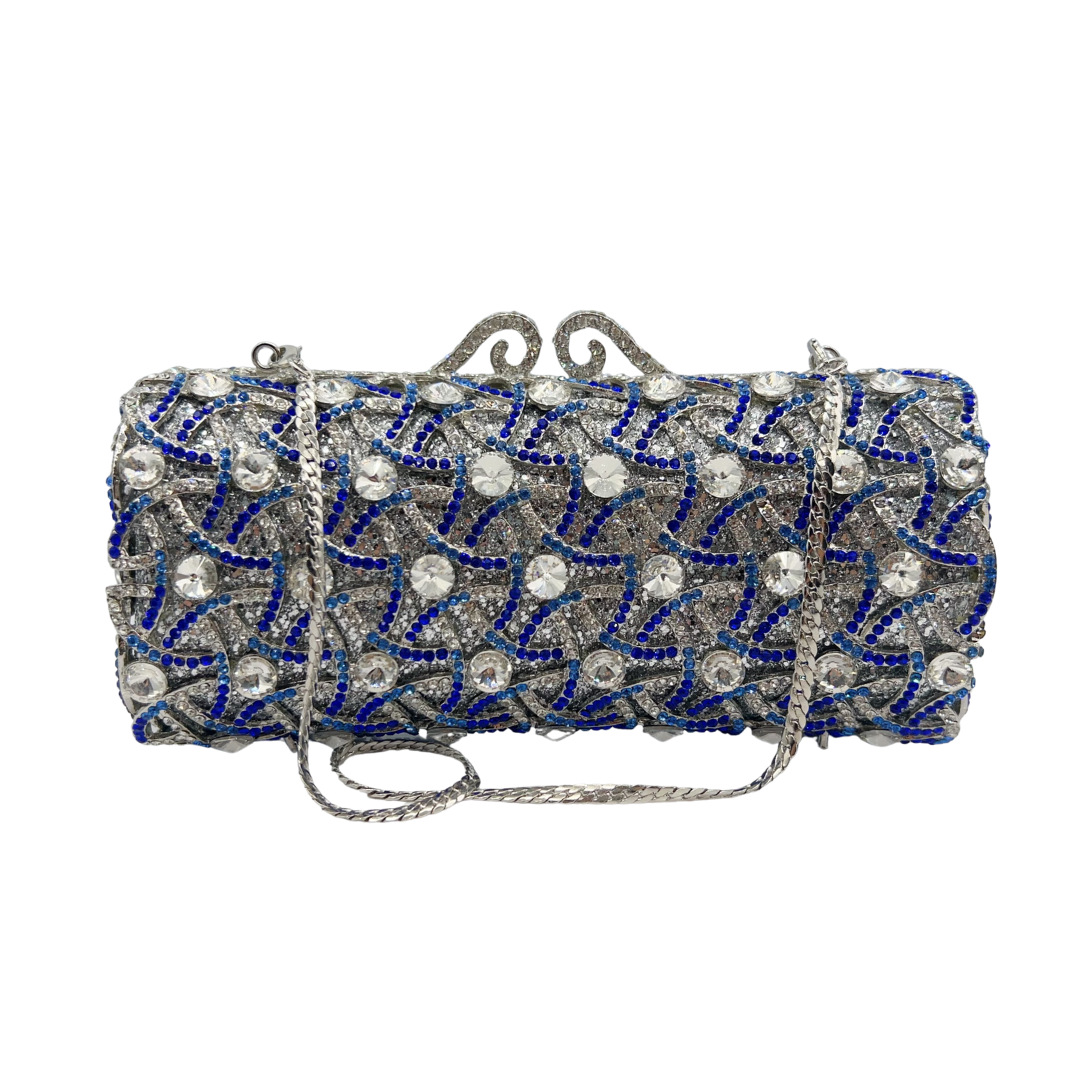 Túi clutch nữ đính pha lê kim cương sang trọng dự tiệc tối — màu xanh bạc, Tùy chỉnh các màu khác chi tiết 2