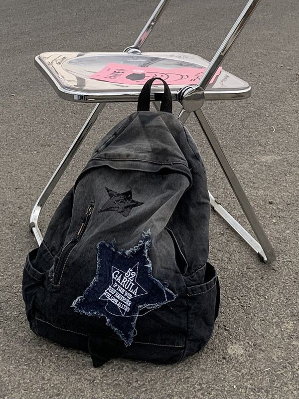 Foreign Trade Gradient Denim Backpack Student Schoolbag College Student Backpack Large Capacity Lightweight Large Backpack for Women