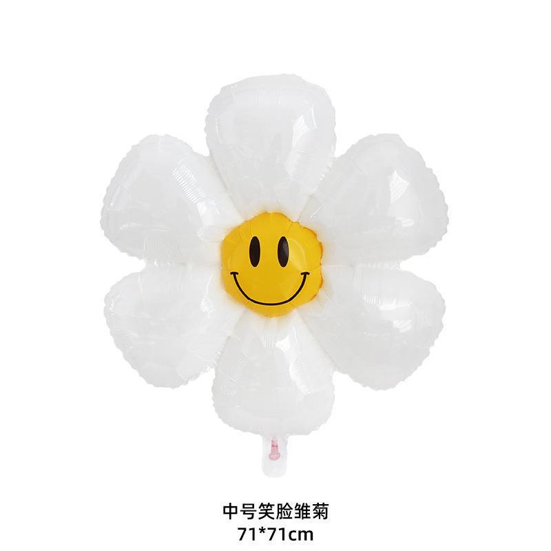 网红Ins风铝膜笑脸小雏菊气球 白色六瓣花鸡蛋花拍照道具生日