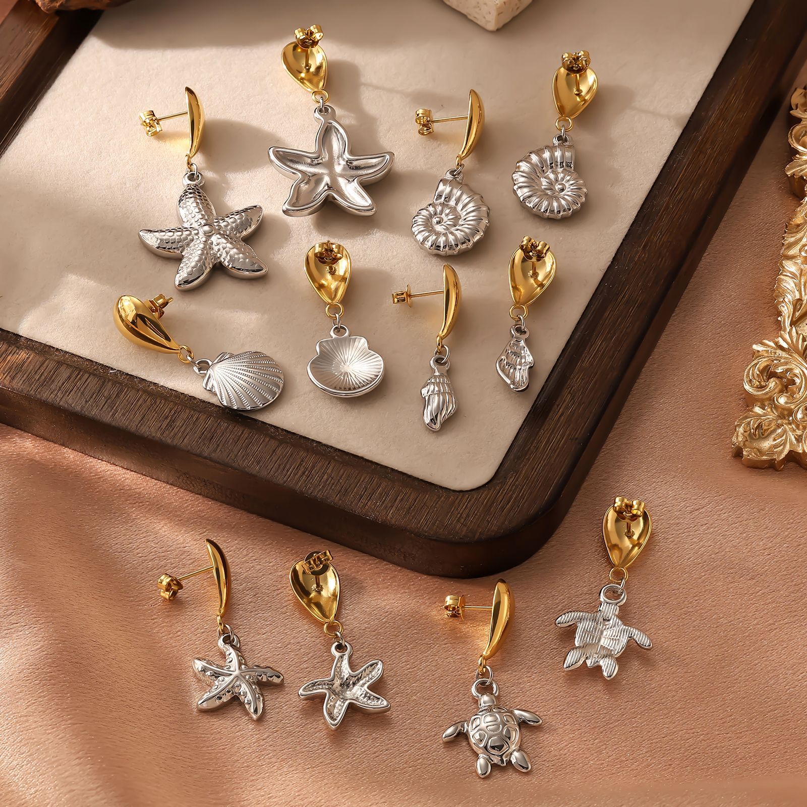 8g Weight Titanium Steel Ear Needle Material Drop Earrings Classification 1 Pair Quantity Holiday, Daily Occasion Titanium Steel Material Starfish Pattern All Seasons Season Women's Gender Plating Design Vacation, Classic Style Style 1 Pair Vacation Classic Style Starfish Plating Titanium Steel Drop Earrings 13