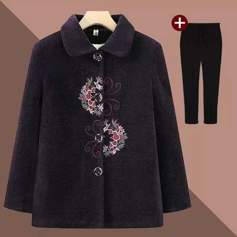 Jacket, warm woolen coat, with embroidery, for middle age