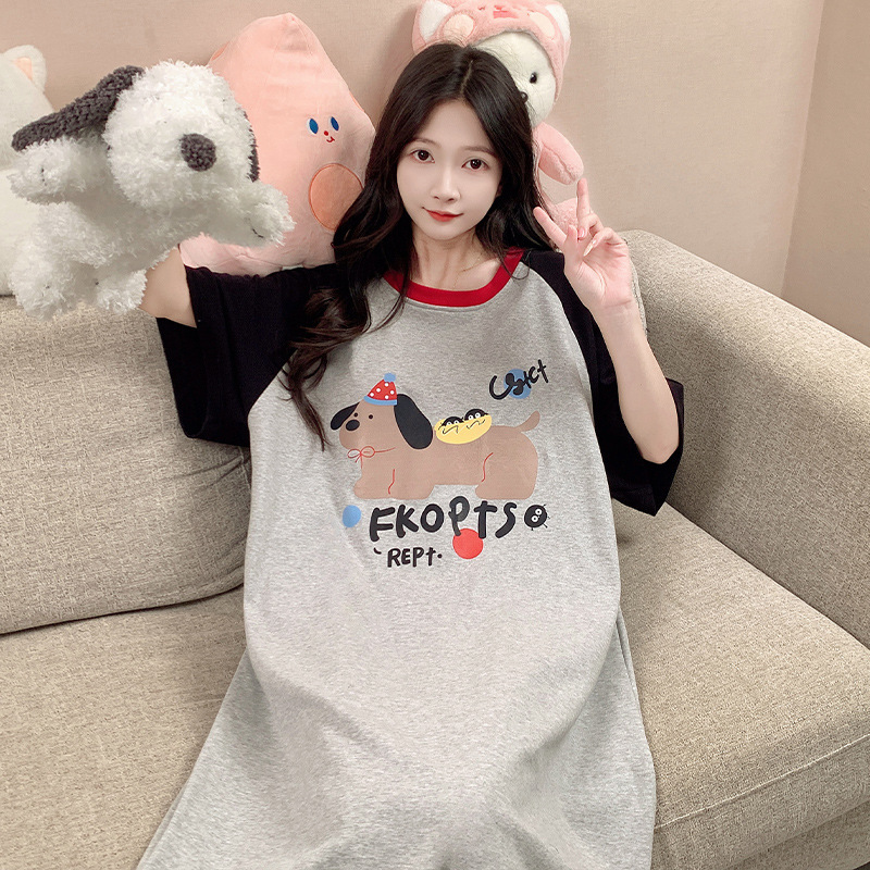 Summer New Women's Nightgown Loose Casual Cute Short Sleeve Long Dress Cotton Cartoon Thin Home Clothes Pajamas Summer New Women's Nightgown Loose Casual Cute Short Sleeve Long Dress Cotton Cartoon Thin Home Clothes Pajamas