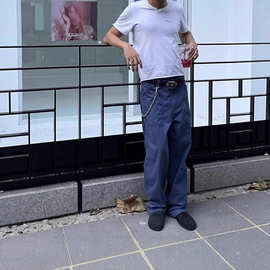 自主 法工裤 baggy版型 通勤直筒阔腿牛仔裤蓝色vintage cleanfit