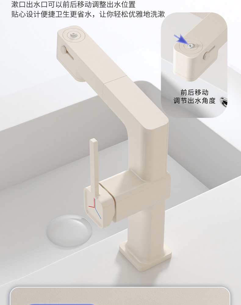 Milky white pull-out digital display washbasin faucet, cold and hot all-copper multi-functional gun gray top water outlet washbasin faucet undefined