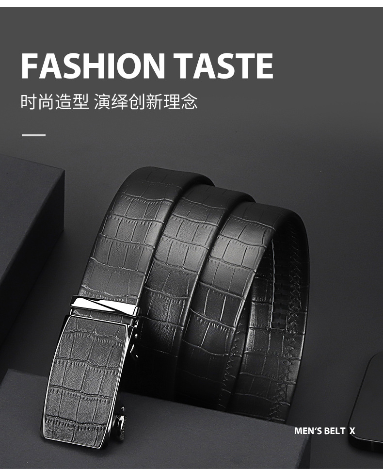 Top-grain Leather Crocodile Pattern Belt Men's Automatic Buckle Genuine Leather Waistband Premium Cowhide Men's Trouser Belt Gift