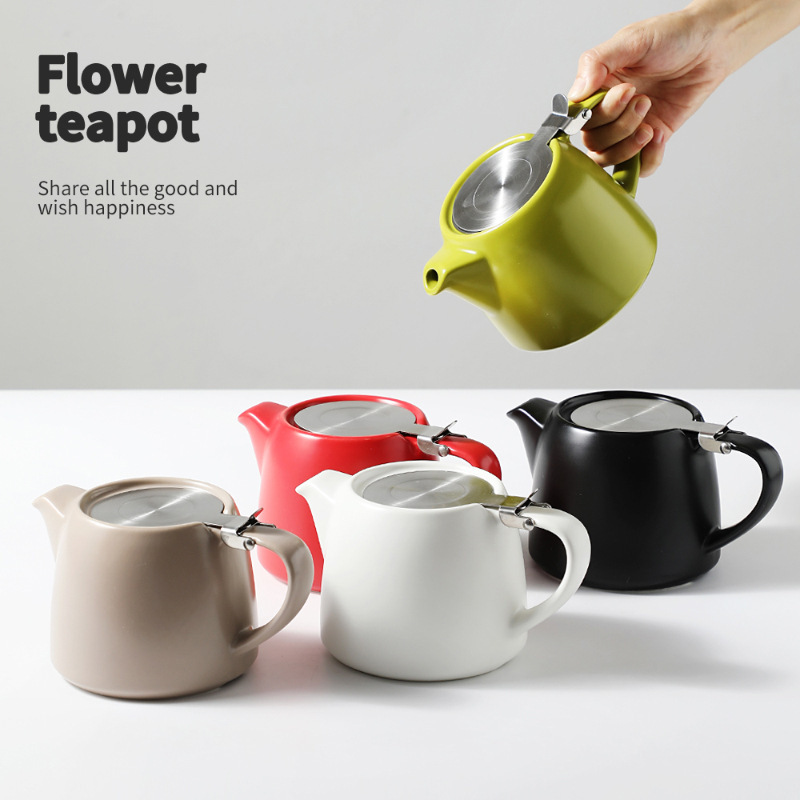Factory Wholesale Simple Matte Color Glaze Ceramic Teapot Household Large Capacity Afternoon Tea Tea Tea Teapot with Filter