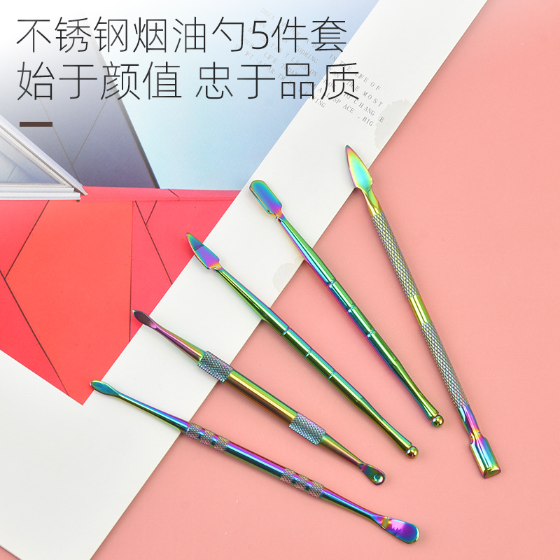 Stainless steel e-liquid spoon 5-piece set, e-liquid scoop, double-head accessories, manicure tool, pick stick, cleaning pipe e-liquid