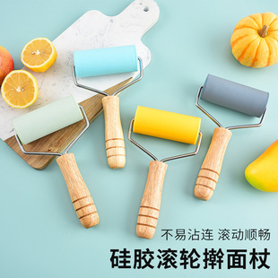 Kitchen Household Roller Silicone Rolling Pin Beech Wood Silicone Rolling Pin Non-Stick Small Dumpling Skin Pressing Baking Tool