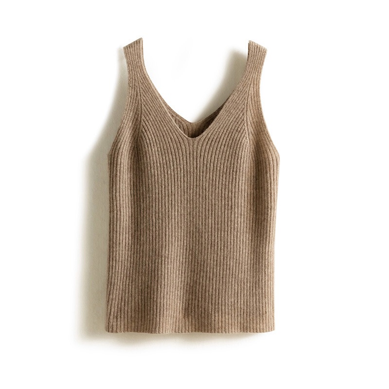New 100 pure cashmere camisole women's V-neck close-fitting slim fit short sleeveless bottoming sweater