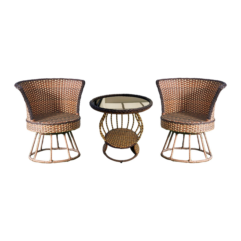 Northern Europe outdoors Tables and chairs Three Wicker chair villa Indoor and outdoor Open air combination Magic Leaf Rattan balcony Tables and chairs wholesale