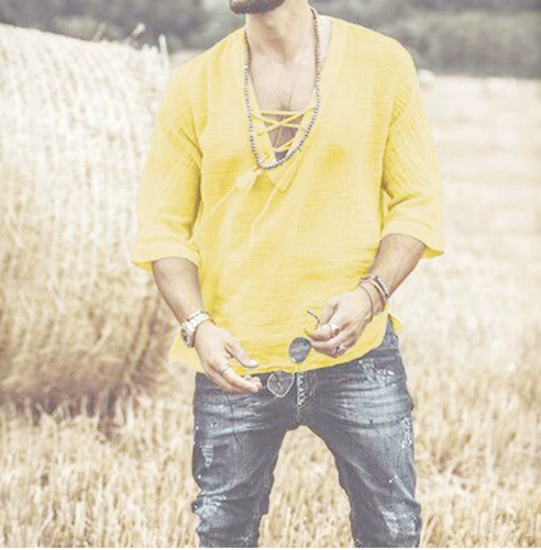 2023 europeo y americano nuevo comercio exterior deseo Amazon popular de los hombres pecho con cordones de los callos de media manga camiseta camisa de moda