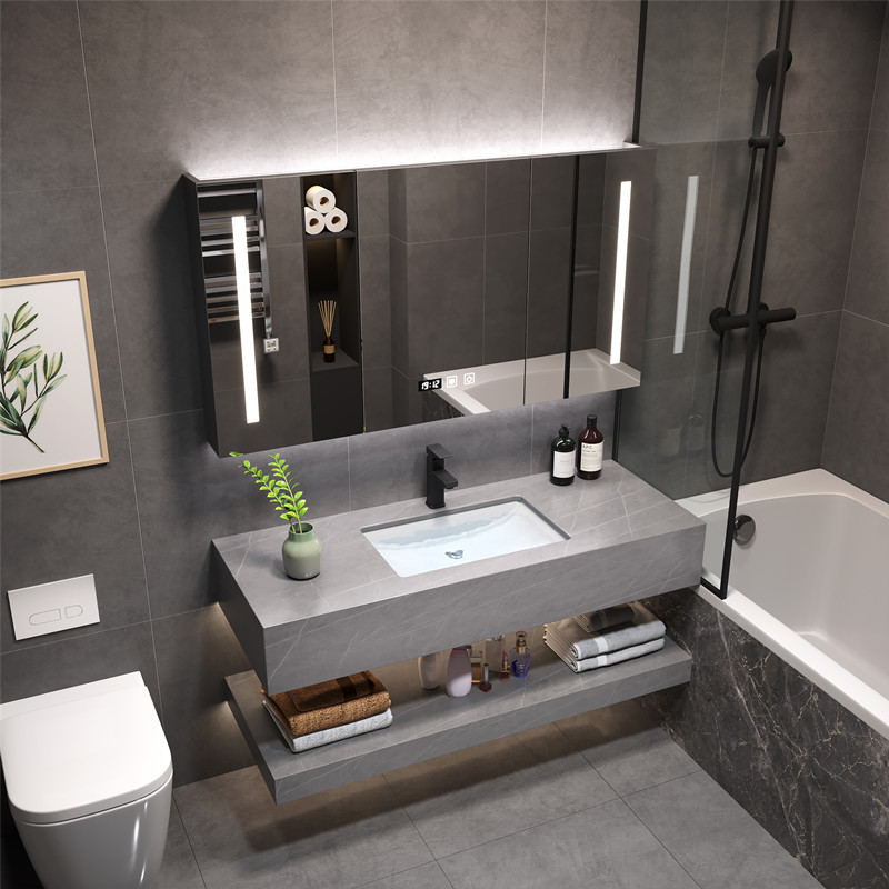 Luz de lujo Rock mesa de baño gabinete combinación inteligente baño casa Baño bajo encimera lavabo
