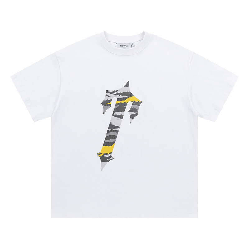 Venta al por mayor trampa gradiente letra cabeza de tigre manga corta europea y americana alta calle moda marca trampa estrella impresa camiseta suelta estrella