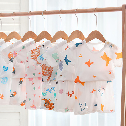 lucky bag children's pajamas summer air-conditioned clothes thin long-sleeved boys and girls bamboo fiber baby home clothes set