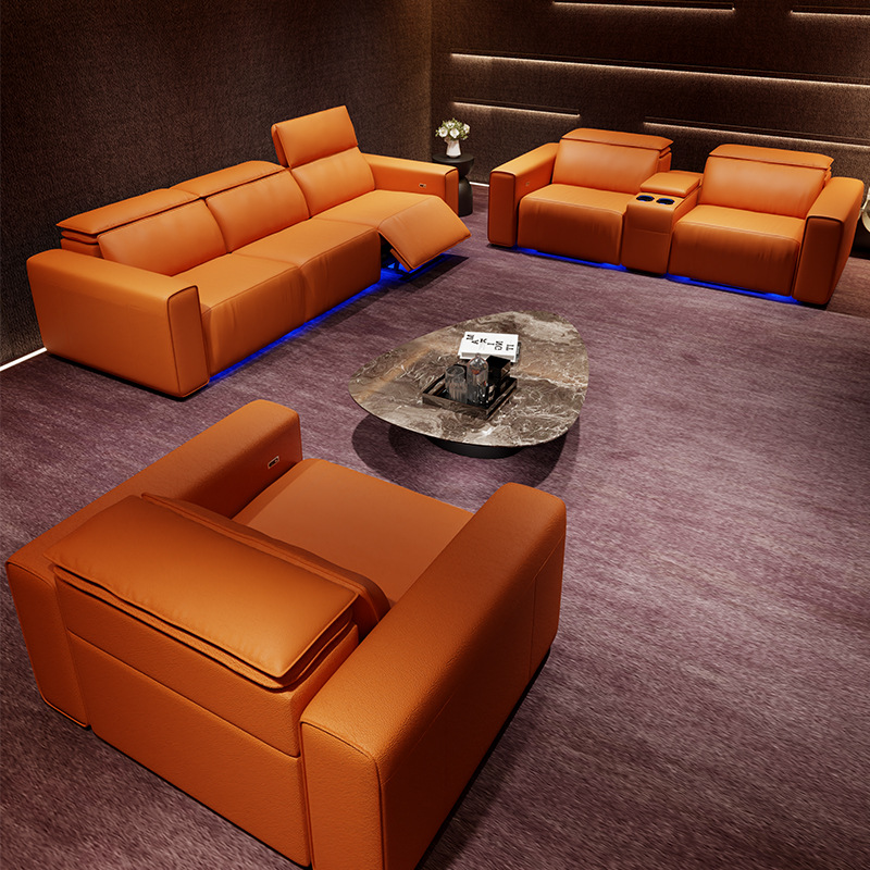 Luxury Audio-Visual Room L-Shaped Electric Leather Sofa Italian U-Shaped Home Theater Ktv Zero Wall Corner Sofa