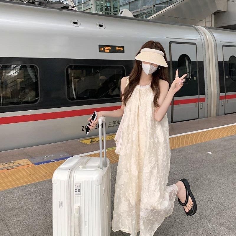 2025 New Sweet Chiffon Neck dress Fairy Summer Seaside Vacation Skirt Elegant High-end Shoulder