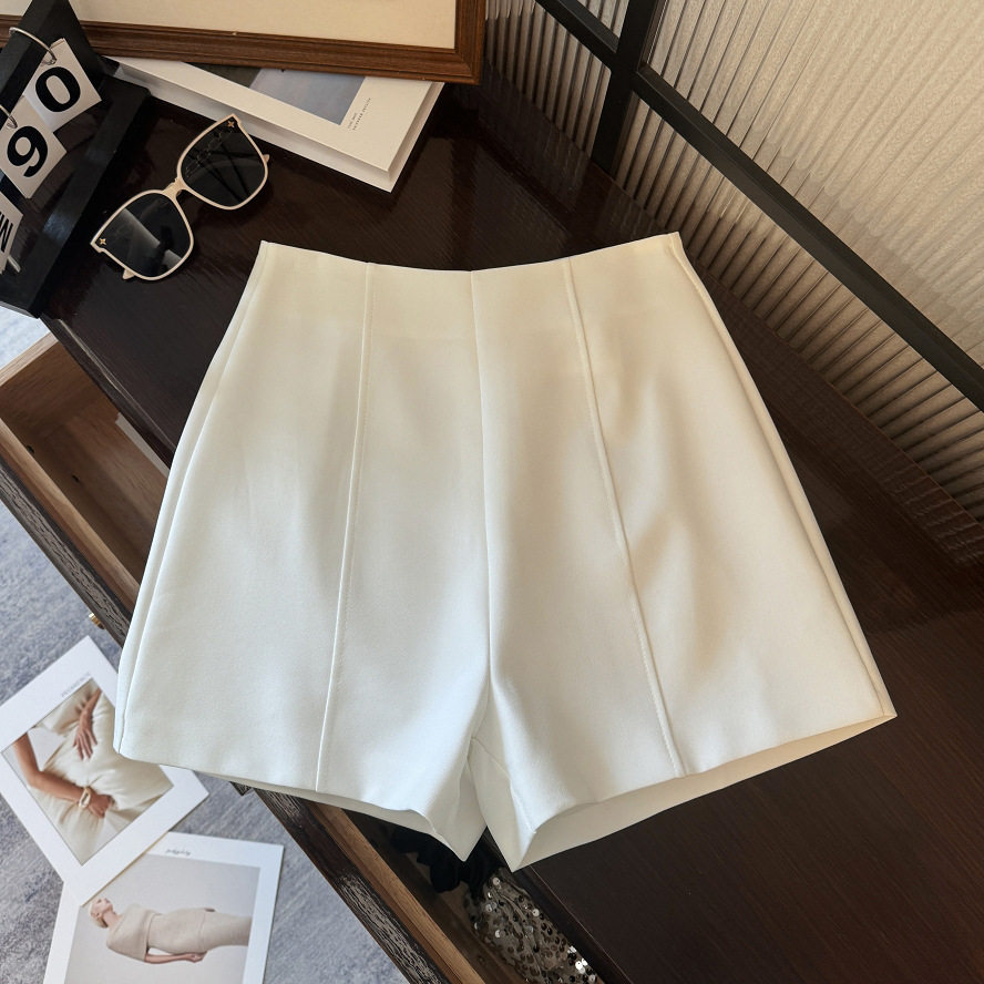 Quần short nữ cạp cao ống thẳng chữ A tối giản, dáng ôm tôn dáng — Màu trắng, Màu xám, Màu đen chi tiết 10