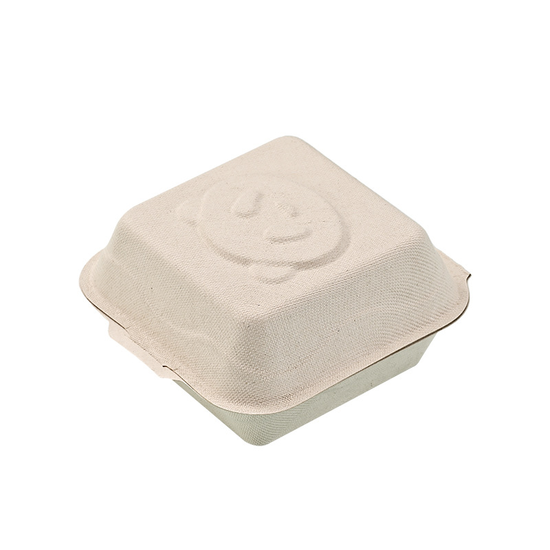 Caja de hamburguesas de flor de panda degradable desechable, postre horneado, caja de embalaje para llevar, tiramisu, caja de hamburguesas de siete pulgadas