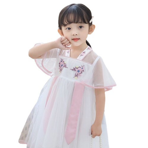 Girls Hanfu Dress Children's Ancient Style Flying Sleeves Mesh Dress Baby Princess Dress Summer Dress Fashionable Summer 2024