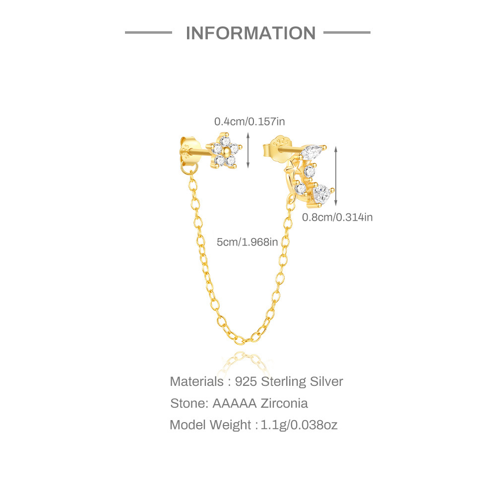 2g Weight 1 Piece 925 Sterling Silver Star Moon Flower Zircon Ear Studs