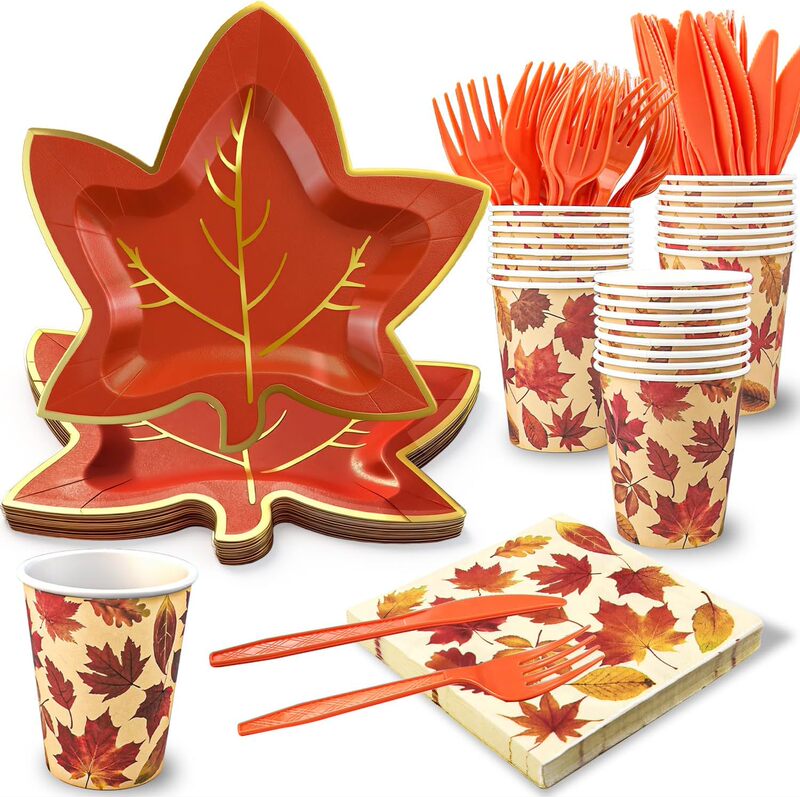 Cross-Border Autumn Maple Leaf Thanksgiving Disposable Tableware Set with Gold-Stamped Paper Plates, Paper Cups, Paper Napkins, Party Supplies Cross-Border Autumn Maple Leaf Thanksgiving Disposable Tableware Set with Gold-Stamped Paper Plates, Paper Cups, Paper Napkins, Party Supplies