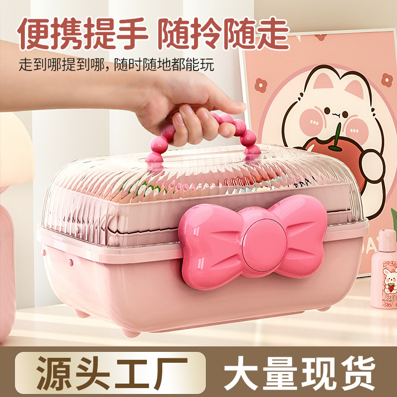 Caja de almacenamiento para joyas de cabello de arco, lindos clips para el cabello de niños, joyas de cosméticos, caja de almacenamiento para joyas a prueba de polvo de escritorio