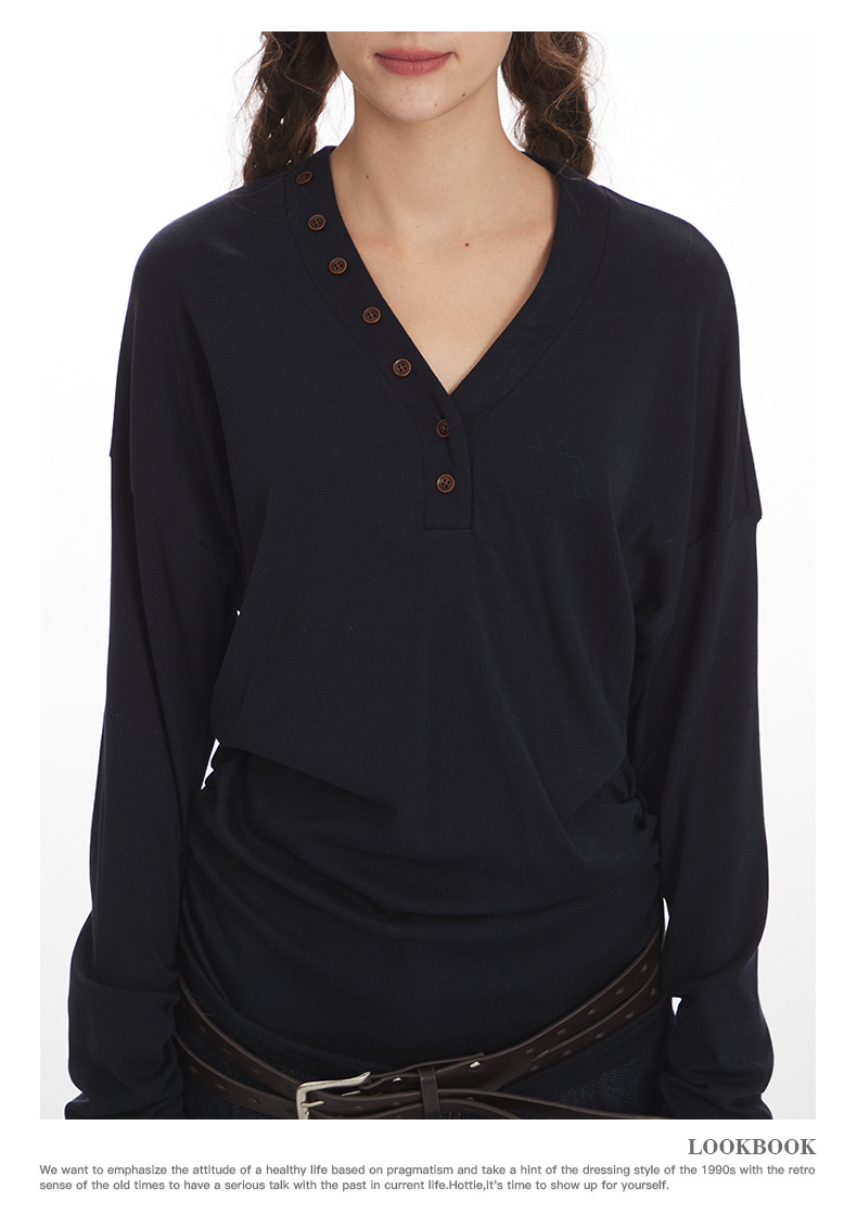 HeyHenry Women's V Neck Slim Fit Long Sleeve T-Shirt Designer Fashion for Autumn Suitable for Inner Layers_ecoleips.com