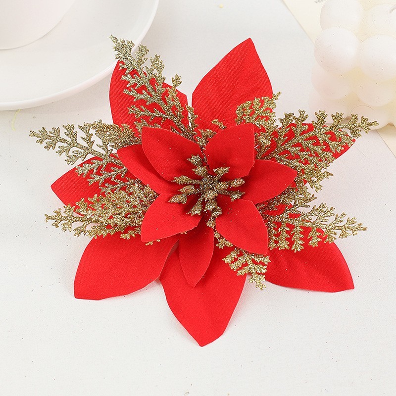 クロスボーダークリスマスフラワークリスマス人気のハイエンド造花立体三層金粉花クリスマスツリー装飾ガーランド卸売|undefined