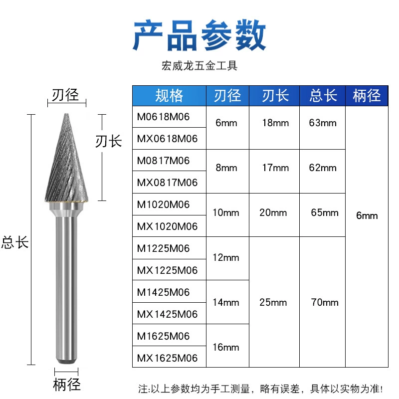 Alloy rotary file metal grinding head knife tungsten steel reaming milling cutter rotary file double groove set knife wood carving M type