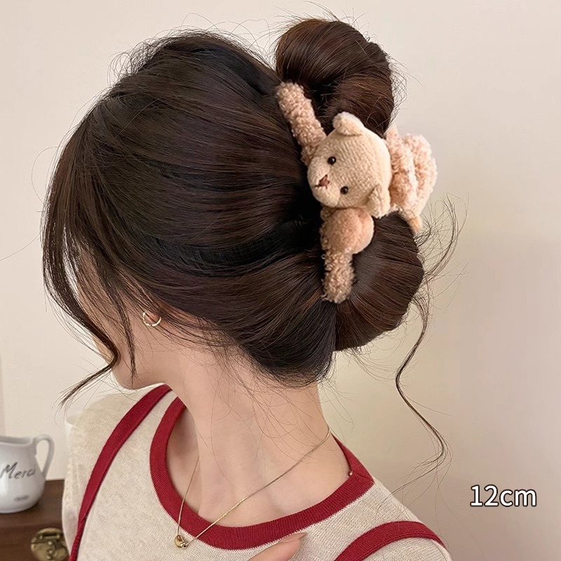 可爱毛绒小熊发量多抓夹女韩版百搭大号鲨鱼夹后脑勺盘发发夹头饰|undefined