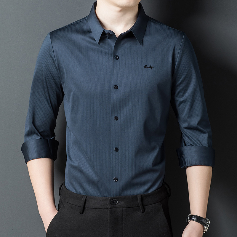 Brand High-End Seamless Long-Sleeved Men's Spring and Autumn Nylon Shirts, Business Casual High-End Printed Shirts for Men