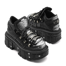 夏季跨境厚底朋克增高松糕坦克底女靴银色蟒蛇纹高帮鞋工厂直供