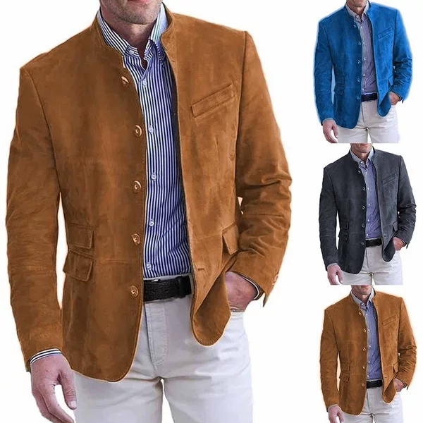 Amazon Aliexpress Костюмпаль Autumn and Winter Men's Casual Stand Collar Suede Suit Jacket